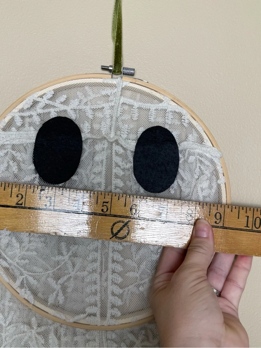 Handmade Large Lace Ghost Halloween Decor Embroidery Hoop Hanging 20” Spooky